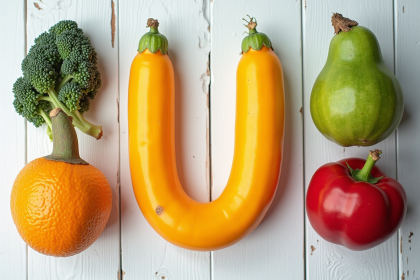 Assortiment de fruits et légumes commençant par U sur une table
