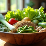 Assortiment de légumes en forme de L dans un bol en bois