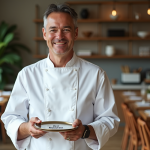 Chef souriant avec prix du meilleur restaurant
