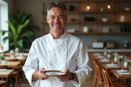 Chef souriant avec prix du meilleur restaurant