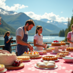 Stand de pâtisserie coloré avec concurrents à Quebec