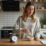 Femme versant un liquide dans un bol en cuisine moderne