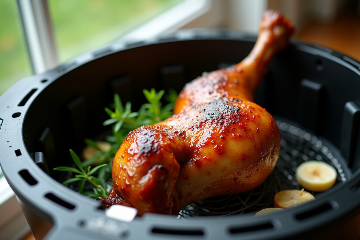 Cuisse de dinde croustillante dans une friteuse moderne