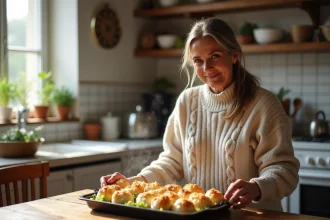 Femme dans la cuisine préparant des choux farcis chaleureux