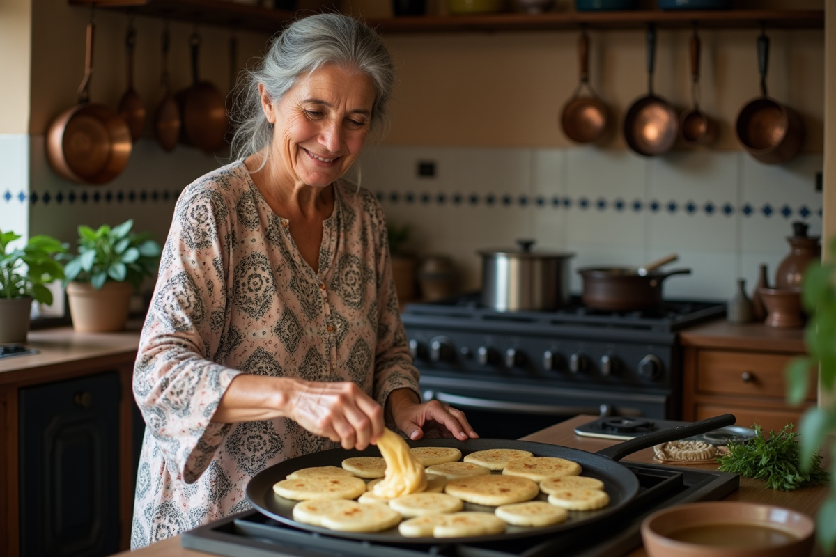 Femme nord-africaine préparant des baghrirs traditionnels