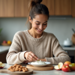 Femme préparant une collation saine dans la cuisine
