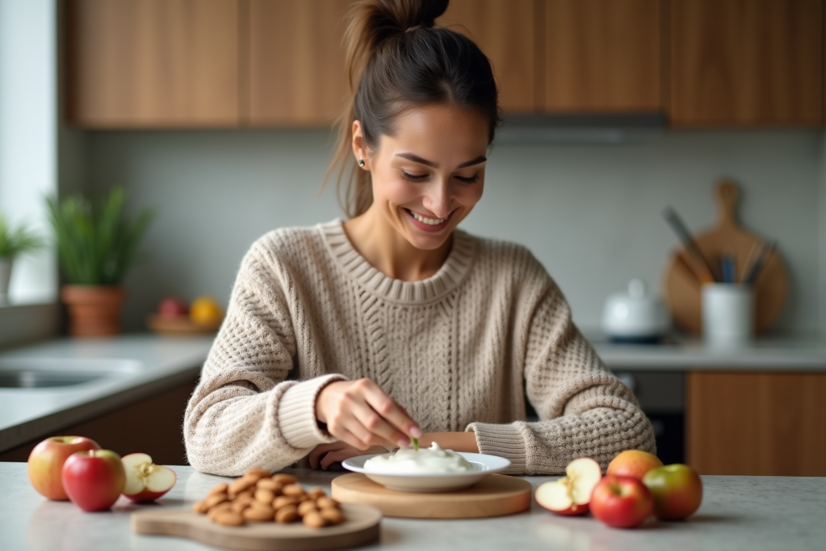 Femme préparant une collation saine dans la cuisine