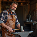 Forgeron homme au travail dans un atelier rustique