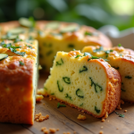 Tranche de gâteau courgette feta sur table rustique