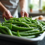 Haricots verts blanchis prêts à être congelés dans une cuisine moderne