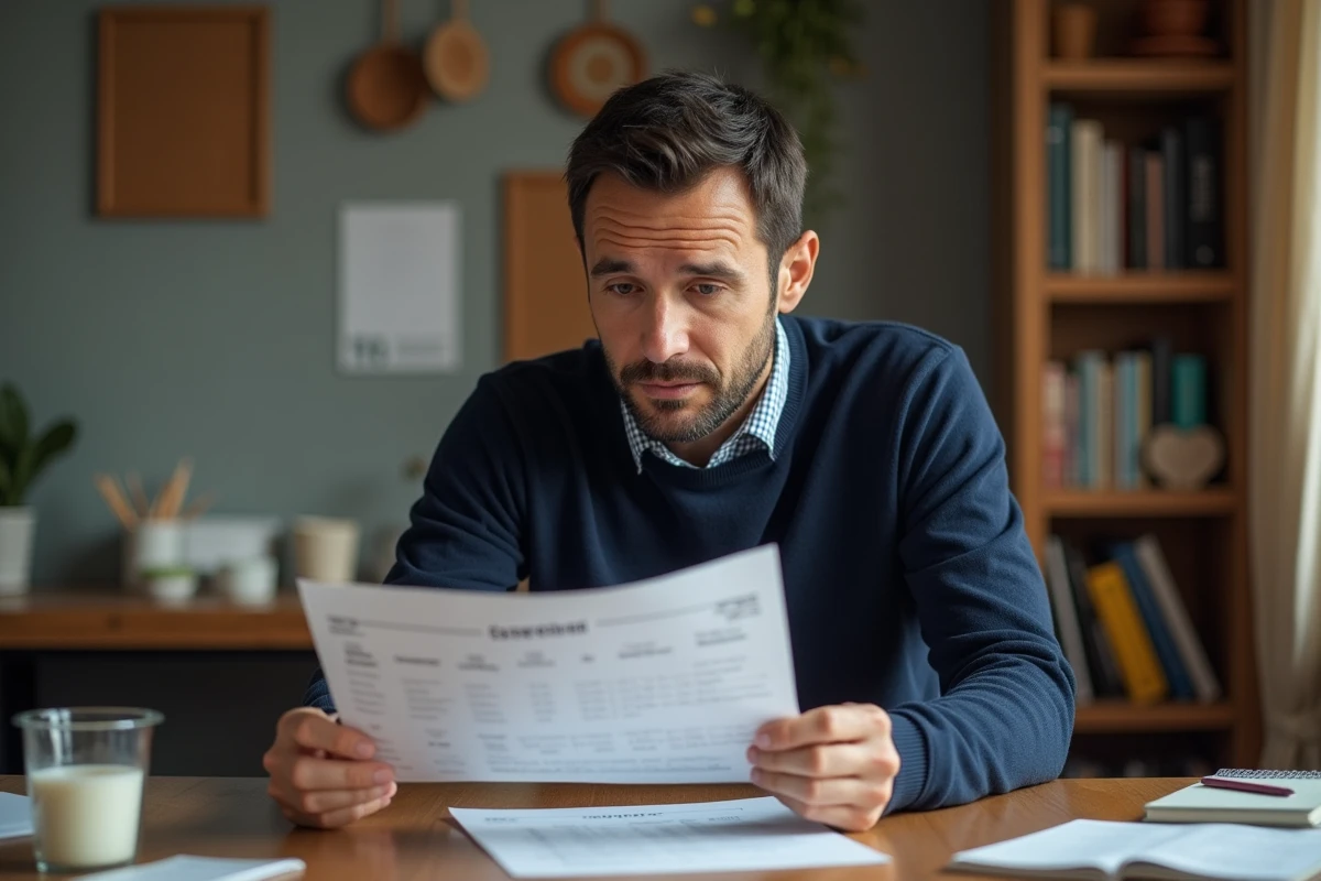 Homme lit un tableau de conversion à la maison