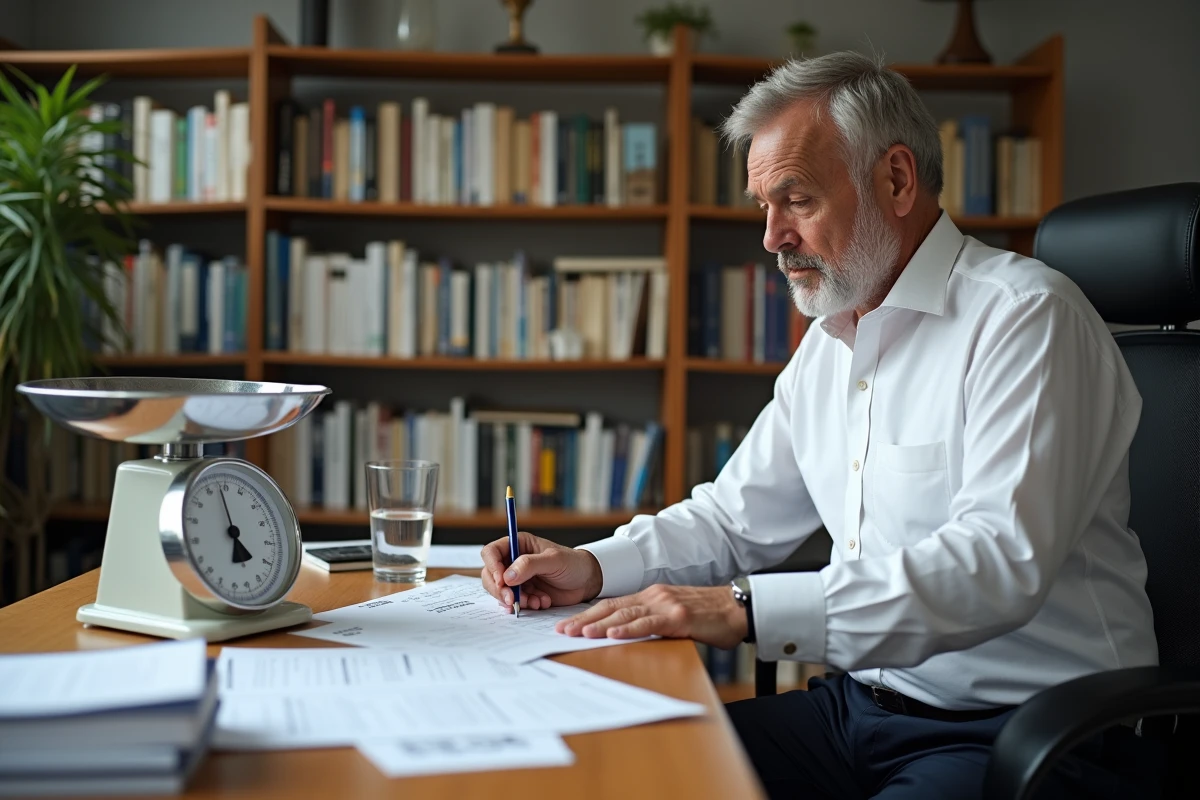 Homme remplissant un tableau de conversion dans un bureau organisé