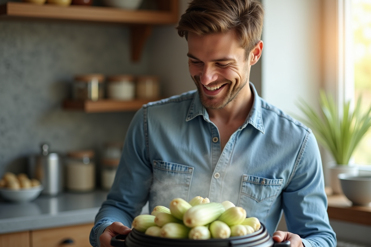 Jeune homme soulevant le couvercle d