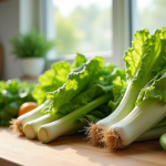 Légumes frais avec laitue et poireaux sur plan de travail