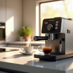 Machine expresso Delonghi moderne dans une cuisine lumineuse
