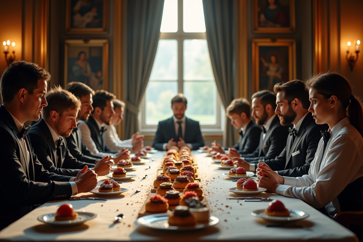 Juges évaluant desserts dans un manoir historique de Quebec