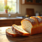 Pain artisanal croustillant sur plan de travail en bois