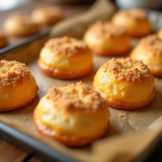 Choux pâtisseries dorés avec craquelin en gros plan