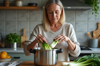 Femme préparant des endives dans une cocotte en cuisine