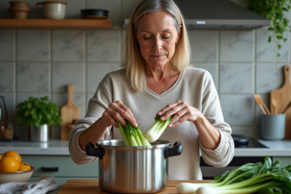 Femme préparant des endives dans une cocotte en cuisine