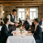 Intérieur raffiné d'un restaurant gastronomique étoilé dans le Nord de la France, avec service en salle et table dressée élégamment