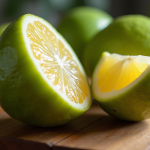 Fruits de sudachi tranchés sur une table en bois rustique