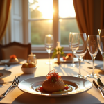 Table élégante pour un dîner gastronomique à La Fontaine aux Perles