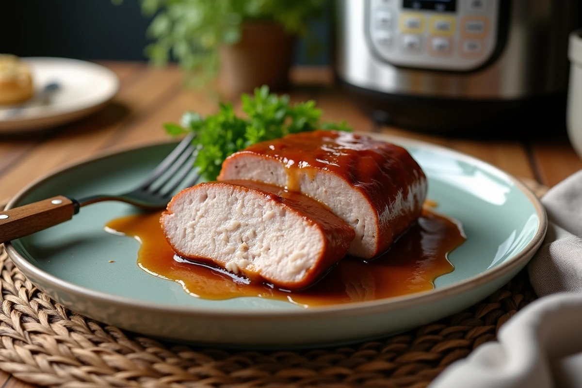 Tranche de porc tendre avec sauce dans l